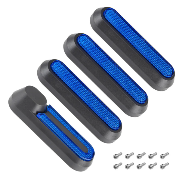 4 pcs reflective reflectors with black cover for Xiaomi Mi 1S Pro 2 M365 Mi 3 Pro electric scooter 98 x 29 mm + 10 screws blue