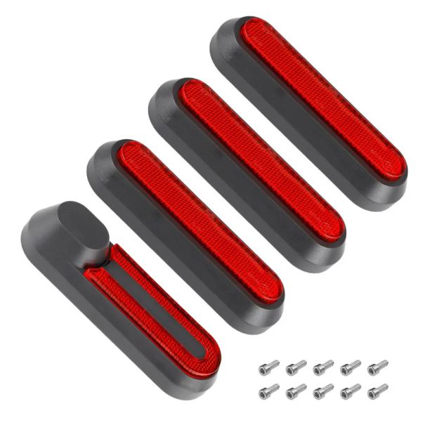 4 pcs reflective reflectors with black cover for Xiaomi Mi 1S Pro 2 M365 Mi 3 Pro electric scooter 98 x 29 mm + 10 screws red