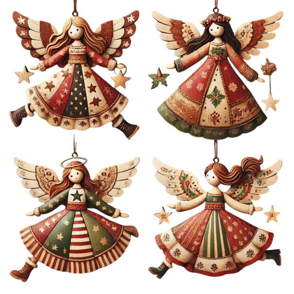 4 pcs Wooden Christmas Decoration in the Shape of an Angel 8 cm 2D Hanging Ornament for the Tree Hand-Carved Natural Christmas Decoration 1