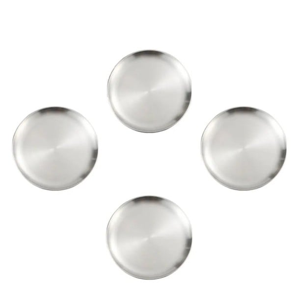 4 pièces d'assiettes en acier inoxydable 23 cm Assiettes de cuisine argentées assiettes rondes vaisselle de service pour plats principaux et usage 1