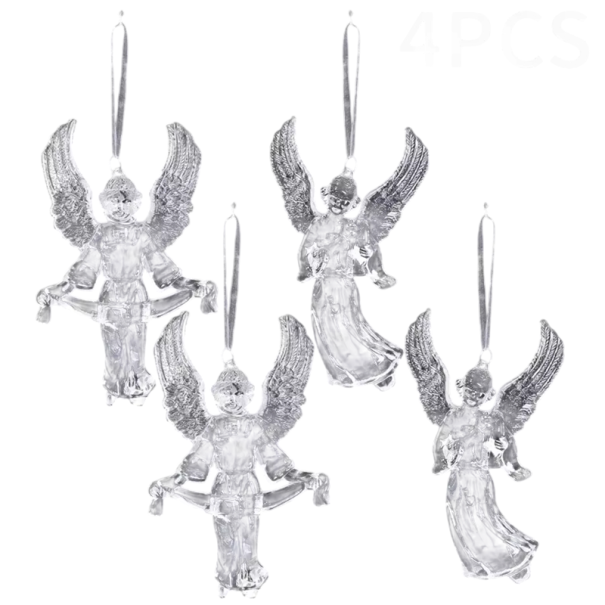 4 pièces Décoration de Noël en acrylique 9 cm Pendentifs suspendus en forme d'anges en cristal transparent Décoration festive pour sapin 1