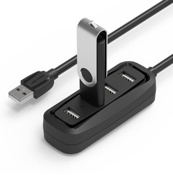 4 portový USB 2.0 HUB s LED  indikátorem světla - Černý 15 cm