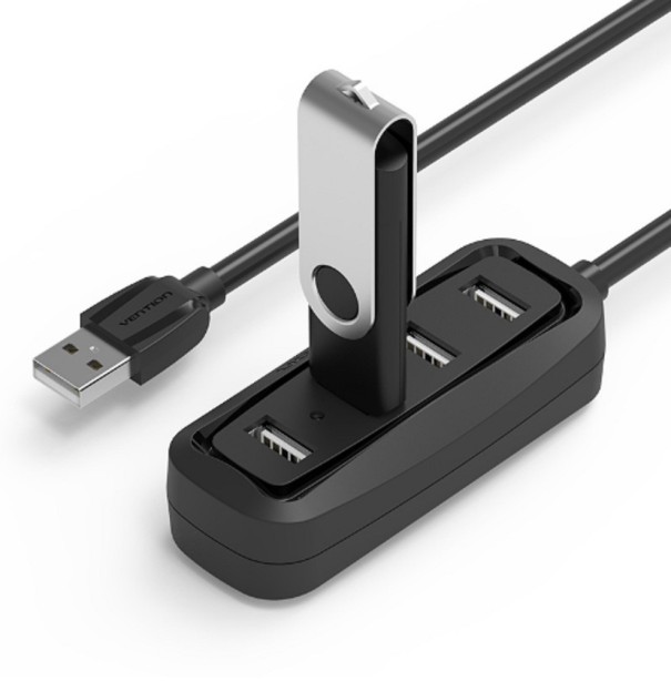 4 portový USB 2.0 HUB s LED indikátorom svetla - Čierny 50 cm