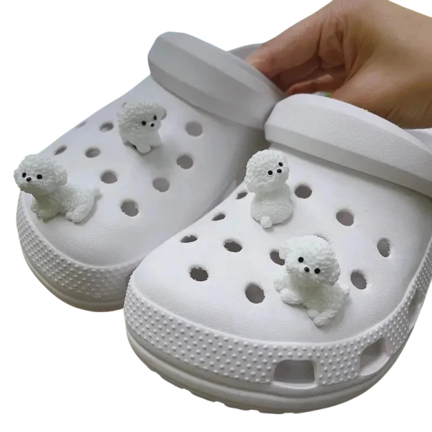 4 pz accessori per crocsy cani bianchi 2,74 cm ABS con tappo per il fissaggio delle decorazioni bianche nelle scarpe per la personalizzazione delle calzature 1
