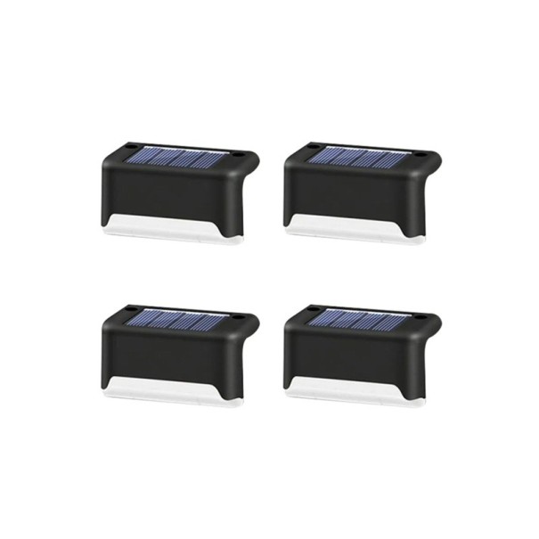 4 pz Luci solari da gradini 7,5x5x3,5 cm Bianco caldo ABS Luci da esterno impermeabili Lampada solare da giardino per gradini, terrazze, balconi, recinzioni nero