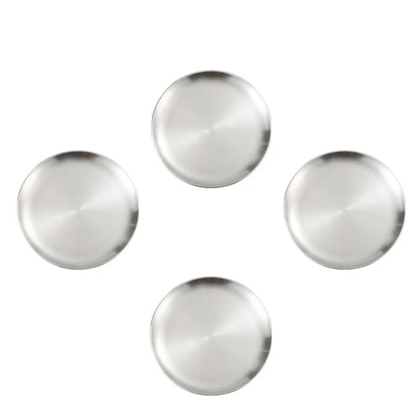 4 pz piatti in acciaio inox 23 cm Piatti da cucina rotondi argentati per servire piatti principali e uso quotidiano 1