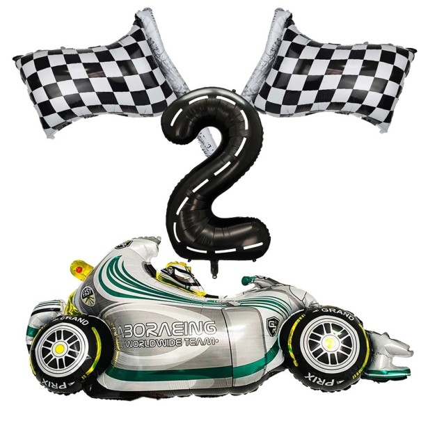 4 stk. Folieballoner Racing motiv Nummer 2 101,6 cm Formel 52 x 110 cm Flag 50 x 60 cm Dekoration til børnefødselsdagsfest 1