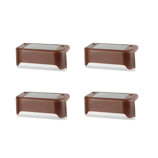 4 stk. solcelledrevne trappelamper 7,5x5x3,5 cm varm hvid ABS vandtæt udendørslamper havelampe til trapper, terrasse, balkon, hegn brun