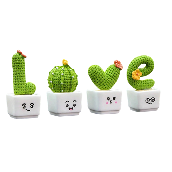 4 uds/set mini simulación de cactus suculentos con motivo LOVE Decoración para coche Plantas artificiales realistas Adornos de interior Accesorios 1