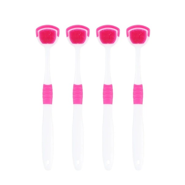 4 unidades de rascador de lengua de silicona de 18 cm Cepillo de lengua 2 en 1 de doble cara Salientes pequeños y grandes Limpiador de lengua para la higiene bucal rosa