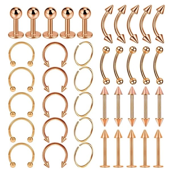 40 bucăți piercing din oțel chirurgical 10 mm Piercinguri universale pentru ureche, nas, buze și corp Fără decorațiuni Set aur roz