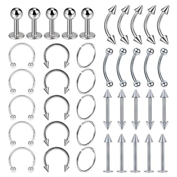 40 ks piercing z chirurgické oceli 8 mm Univerzální piercingy do ucha nosu rtu a těla Hladké bez ozdob stříbrná