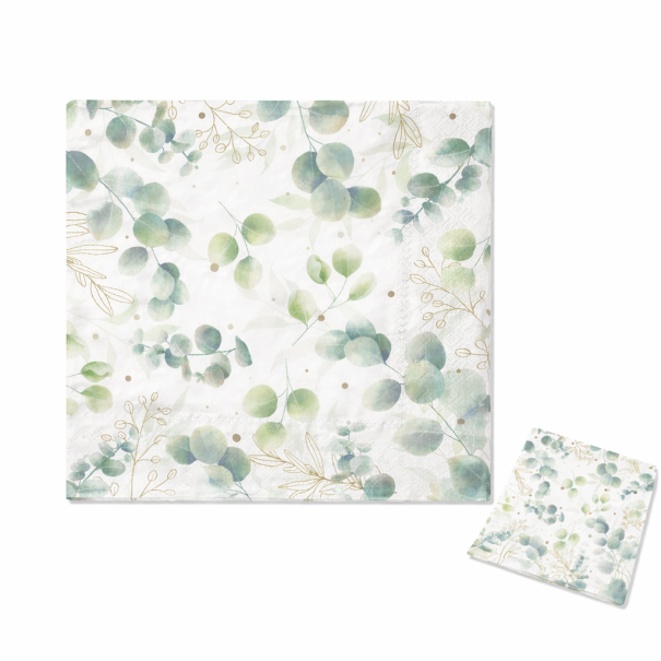 40 stuks Bamboe Papieren Servetten 25 x 25 cm 2 lagen Eucalyptusbladeren Decoratieve Tafelsservetten met Botanisch Motief 1