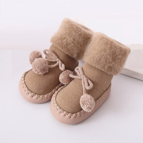 Calcetines infantiles con suela dura y cuentas beige 0-3 meses