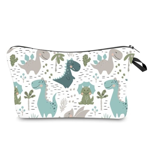 Damkosmetiktaske med tryck av söta dinosaurier Dragkedja med ögla Svart insida Polyester 13,5 x 22 cm För smink och småsaker 1