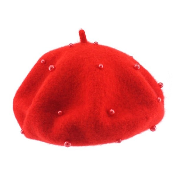 Dětský baret s perlami červená