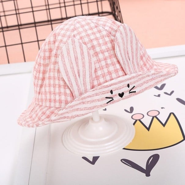 Chapeau à carreaux pour enfants avec oreilles rose