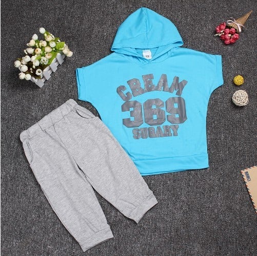 Conjunto de verano infantil - Camiseta y pantalón - Azul-gris 4