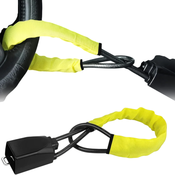 43 cm Steering Lock in Stainless Steel Security Locking to Seatbelt with 3 Keys Vehicle Theft Protection yellow