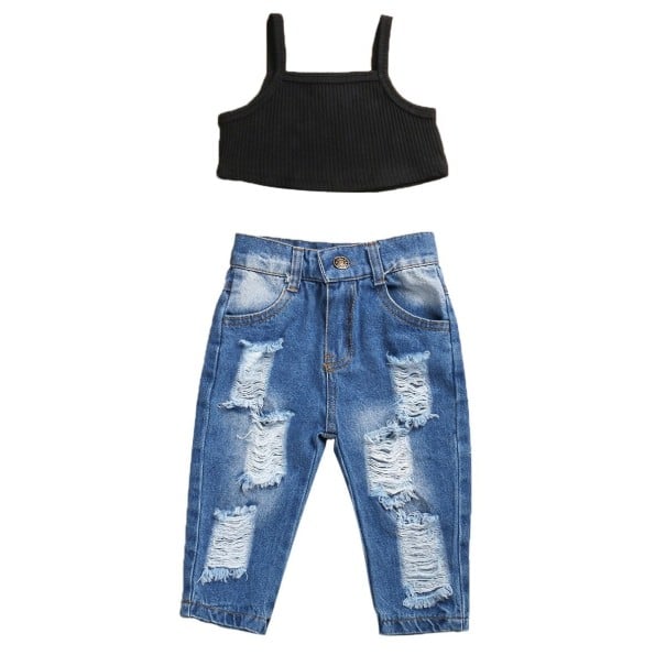 Crop top y jeans para niñas L1390 negro 4