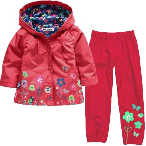 Chaqueta y pantalón impermeables para niñas burdeos 2