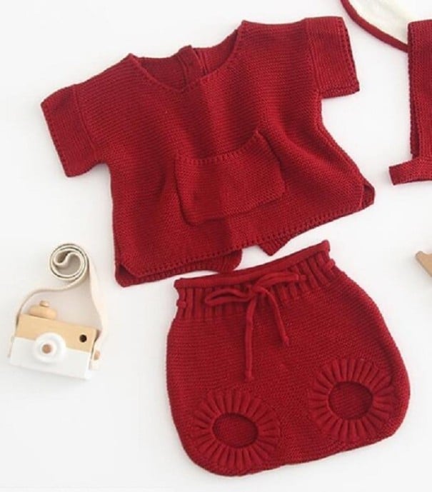 Jersey y pantalón corto de punto para niña A2662 burdeos 0-3 meses