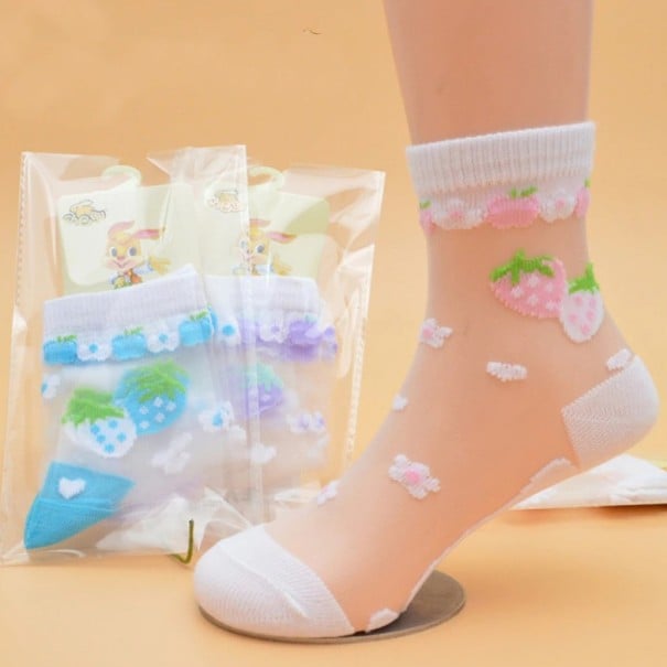 Calcetines transparentes para niñas con fresas - 4 pares 0-2 años