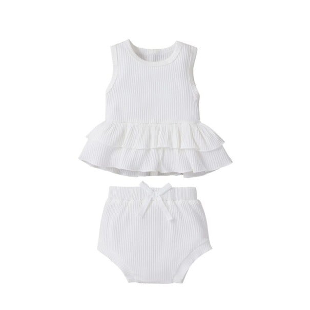 Camiseta de tirantes y pantalones cortos para niñas L1332 blanco 0-6 meses