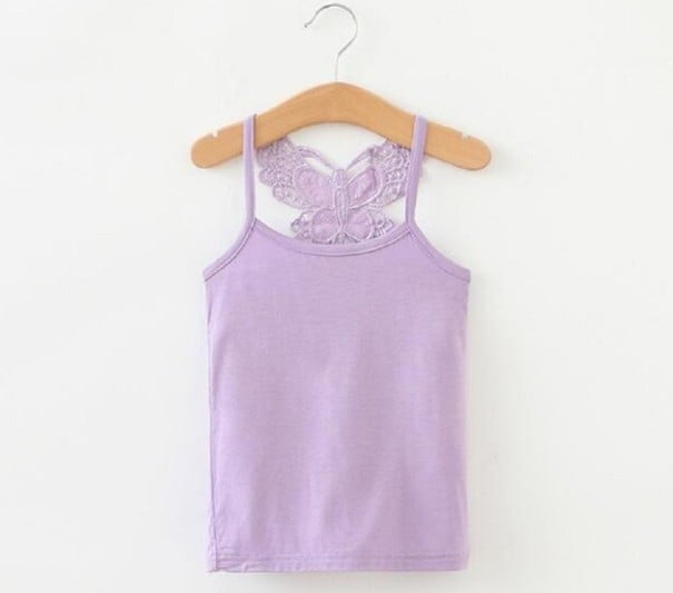 Camiseta de tirantes para niña con mariposa morado claro 4