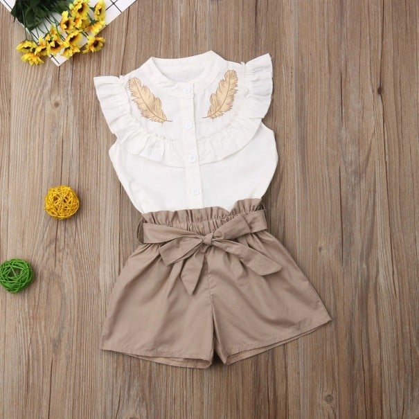 Camiseta y pantalón corto niña L1088 marrón claro 4
