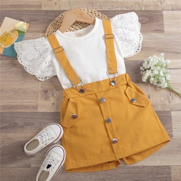 Camiseta y pantalón corto niña L1146 amarillo oscuro 6