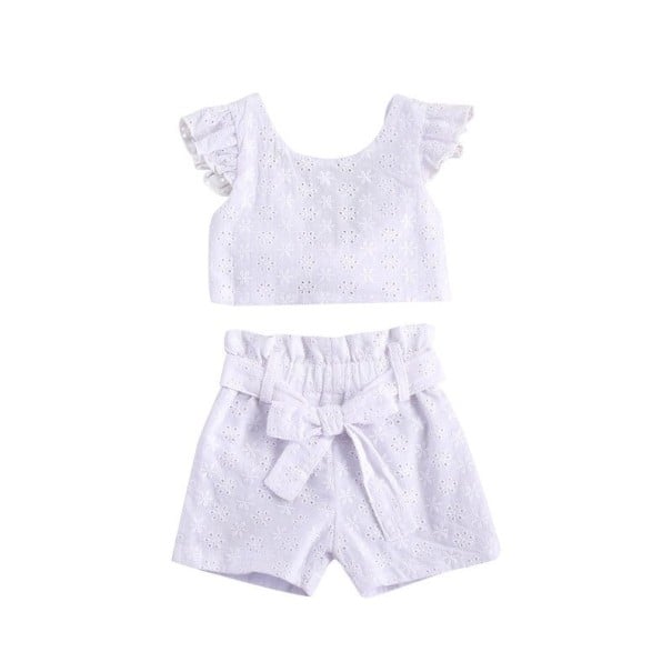 Camiseta y pantalón corto niña L1189 blanco 6-12 meses