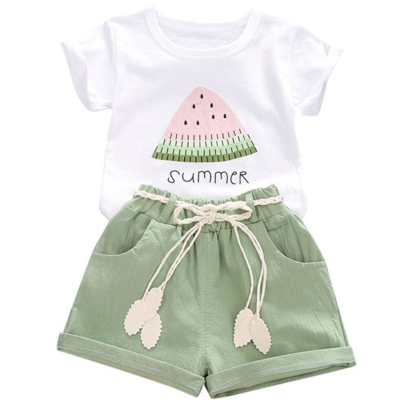 Camiseta y pantalón corto niña L1253 verde claro 6-12 meses