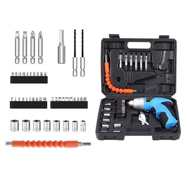 47 Piece Socket Set with Cordless Screwdriver Socket Set with Several Screwdriver Bits Socket Set with Socket Heads and Cordless Screwdriver Hobby 1
