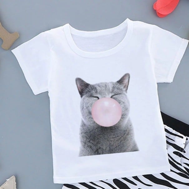Mädchen-T-Shirt mit einer Katze weiß 9 B