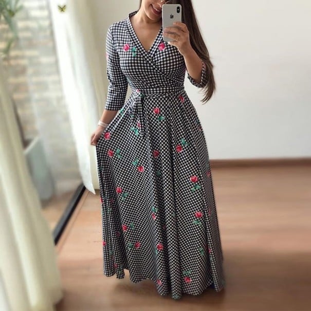 Lång klänning med blommor Beatrice XXL 4