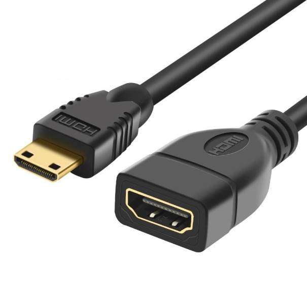 Adapter Mini HDMI till HDMI med kabel för att ansluta enheter med Mini HDMI-utgång till TV eller monitor HDMI-kontakt hona Plast ABS Svart 1