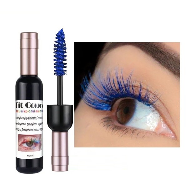 4D Color Mascara in Form einer Weinflasche. Wasserfeste Mascara in kräftigen Farbtönen blau