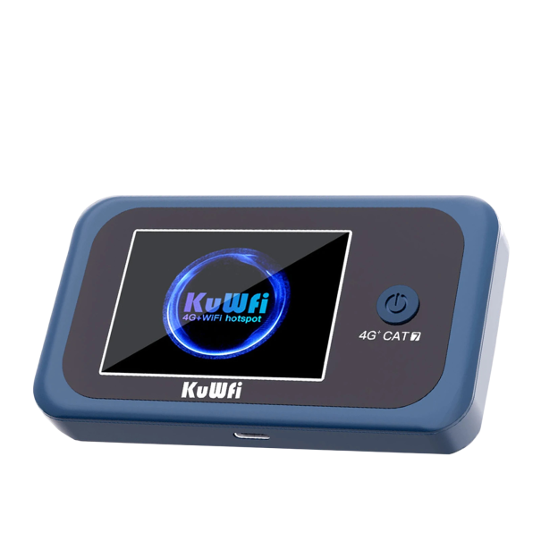 4G LTE-router KuWFi C803 bärbar mobil hotspot Cat7 300 Mb/s Wi-Fi AC1200 batteri 3000 mAh LCD-skärm blå för resor för 10 enheter 1