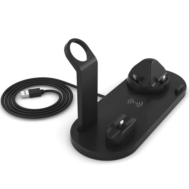 4in1 Qi 10W laddningsställ svart