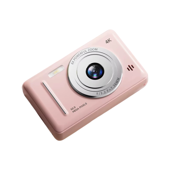 4K Digital Camera 51.4 MP CCD 18–55 mm Optical Zoom 7.1–16x Dual Flash Retro Waterproof Camera with Autofocus and Stabilisation pink