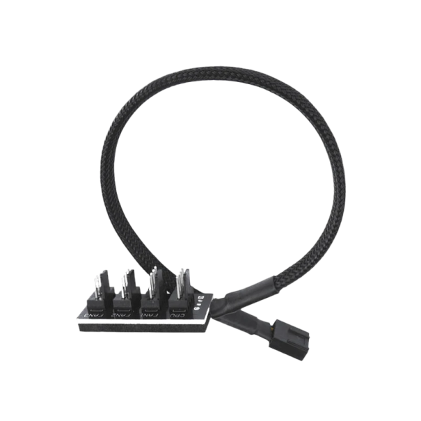 4pinový rozbočovač ventilátorů 33cm textilní kabel pro chlazení PC 1 samice CPU 1 samec CPU 3 samci ventilátorové konektory 40,5 cm 1