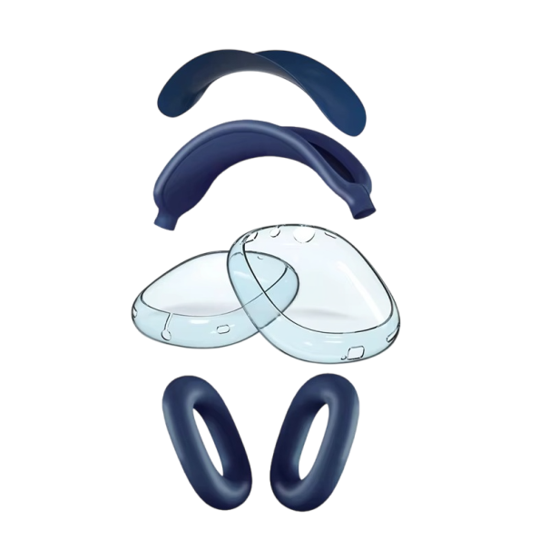 4v1 ochranný set pro AirPods Max Ochrana hlavového mostu, vnější kryty mušlí, ochrana náušníků a vnitřní síťovaná podložka pro maximální ochranu tmavě modrá