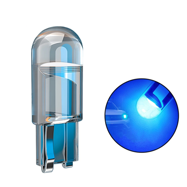 4x Ampoule LED T10 pour voiture 12V Boîtier en verre Dimensions 23x9 mm Lumière blanche Ampoules de voiture Éclairage intérieur Feux de stationnement bleu