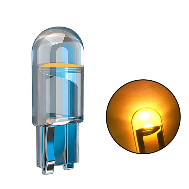 4x Ampoule LED T10 pour voiture 12V Boîtier en verre Dimensions 23x9 mm Lumière blanche Ampoules de voiture Éclairage intérieur Feux de stationnement jaune