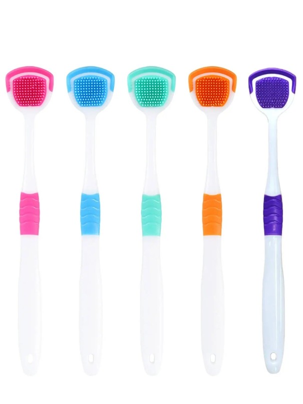 5 bucăți racletă de silicon pentru limbă 18 cm Periuță de dinți 2 în 1 cu două fețe Proiecții mici și mari Mix de culori Curățător de limbă pentru igiena orală 1
