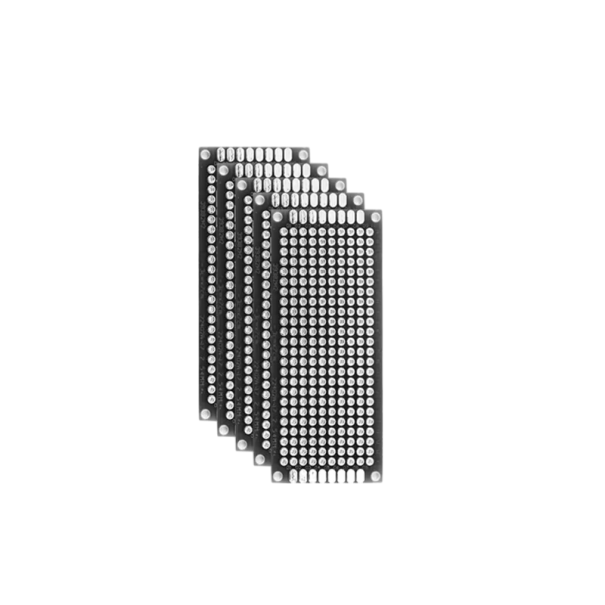 5 kpl Kaksoispuoleiset yleiskäyttöiset piirilevyt 3 x 7 cm Mustat PCB Reikaväli 2,54 mm Paksuus 1,6 mm Pienet prototyyppilevyt DIY-elektroniikkaan 1