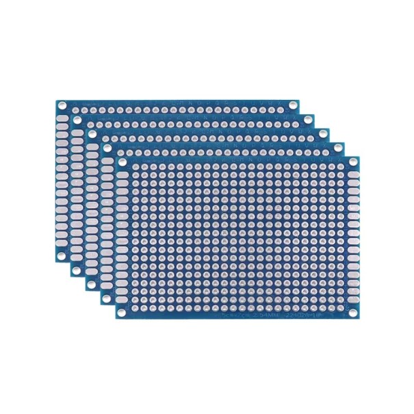 5 kpl prototyyppilevyä 5 x 7 cm Kaksipuoliset yleiskäyttöiset PCB-levyt juottamiseen DIY-elektroniikkaprojekteihin ja piirikokeiluihin 1