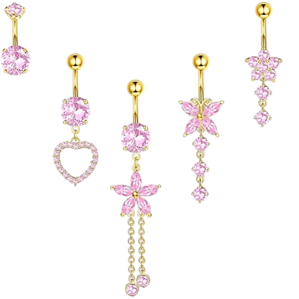 5 ks piercing z chirurgické nerezové oceli Diamanty s přívěsky Třpytivý elegantní set tělových šperků do ucha nosu růžová