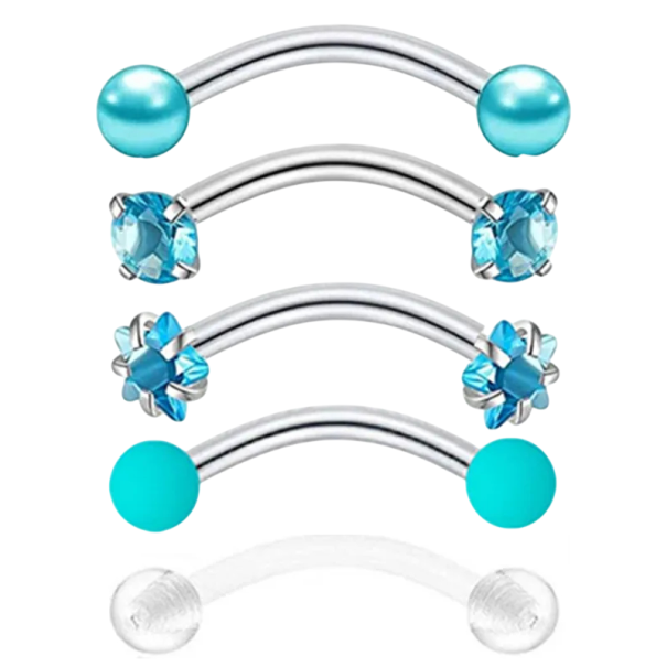 5 kusů Křišťálové piercingy do obočí 1,2 × 8 × 3 mm Nerezová ocel s květinou Obloukové šperky modrá